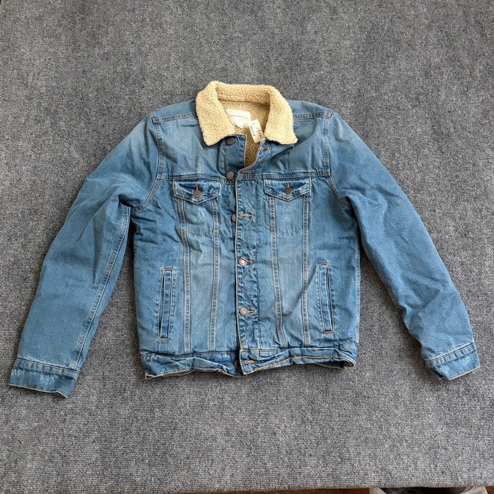 Aeropostale Mens Sherpa Lined Denim Trucker Jacket Blue 4777 JMTMBA1 Size S NWT
